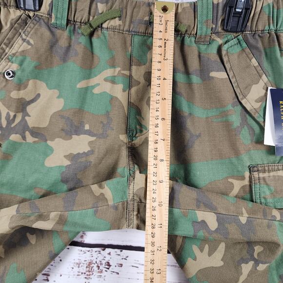NWT Polo Ralph Lauren Cargo Shorts Youth 18 Camo Green Ripstop Cotton Drawstring - Picture 8 of 9